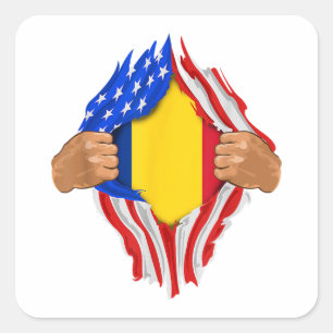 Romanian Blood Inside Me T-Shirt Romania Flag Square Sticker