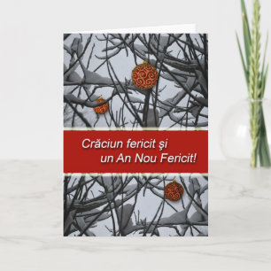 Romanian Christmas, Ornaments in Snow Holiday Card