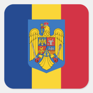 Romanian Flag & Coat of Arms, Flag of Romania Square Sticker