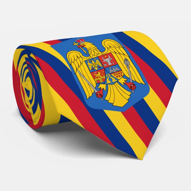 Romanian Flag & Coat of Arms, Flag of Romania Tie (Rolled)
