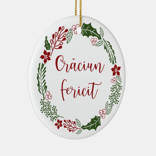 Romanian Merry Christmas Wreath, Crăciun fericit Ceramic Ornament (Right)