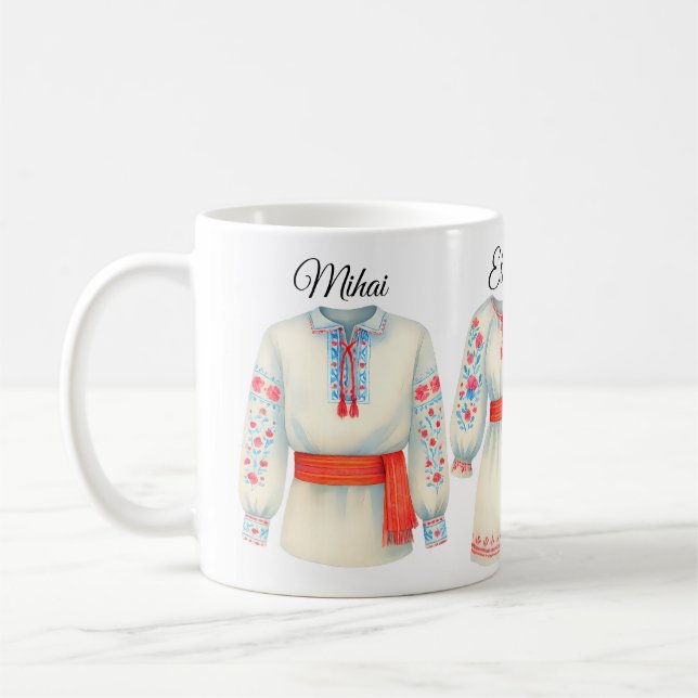Romanian Roots Folk Costume Traditional Attire Coffee Mug (Left)