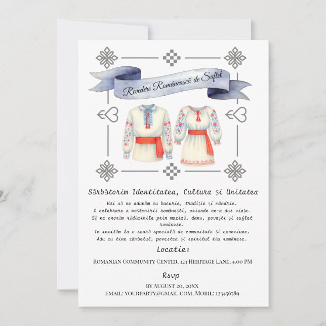 Romanian Roots Folk Costume Traditional Attire Invitation (Front)