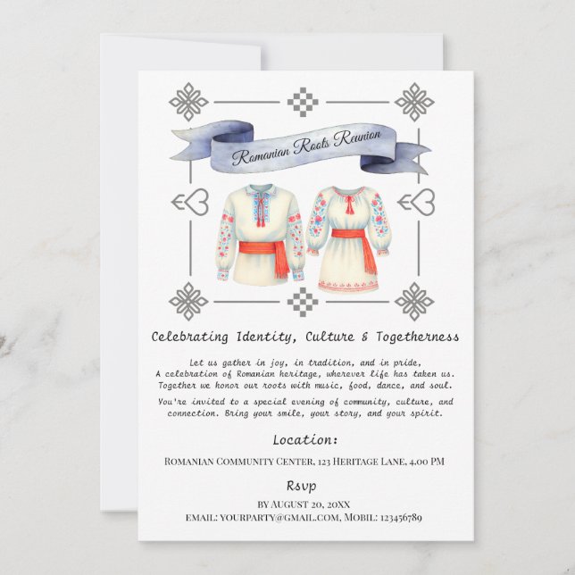 Romanian Roots Folk Costume Traditional Attire Invitation (Front)