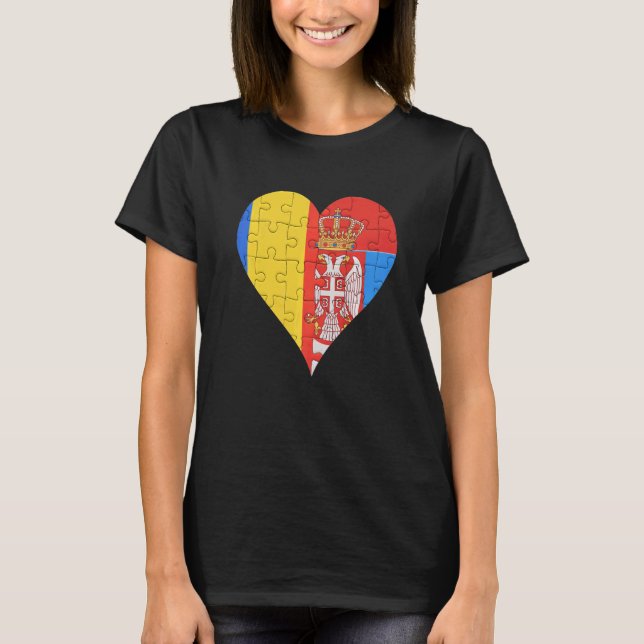 Romanian Serbian Flag Heart   T-Shirt (Front)