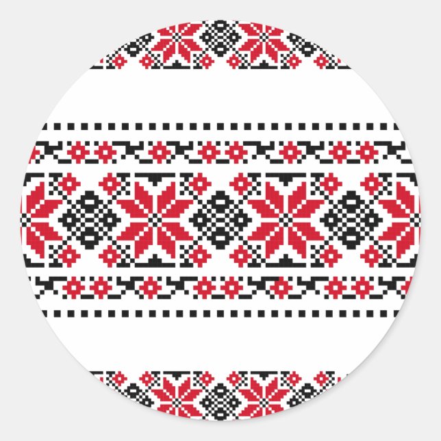 Romanian Traditional Motif "The Stars" Classic Round Sticker (Front)