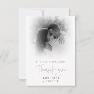 Romanic script colour photo gradient wedding thank you card