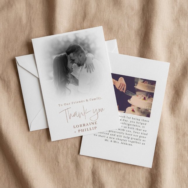 Romanic script colour photo gradient wedding thank you card (Romanic script colour photo gradient wedding thank you card.)