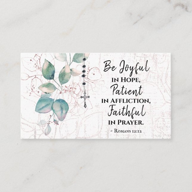 Romans 12:12 Be Joyful in Hope Bible Rosary Cross Business Card (Front)