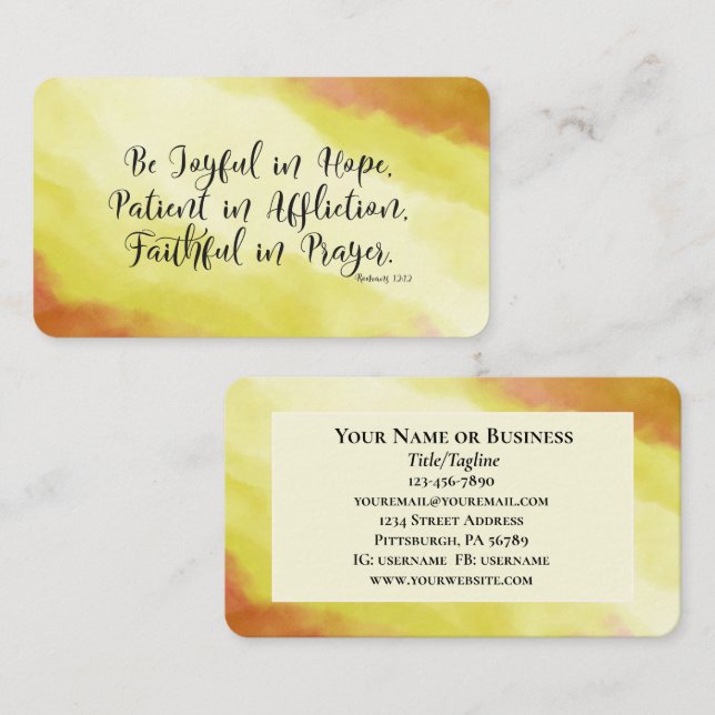 Romans 12:12 Be Joyful in Hope Christian Bible Business Card (Front/Back)