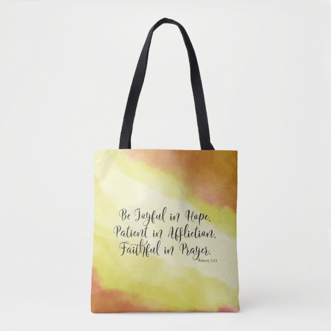 Romans 12:12 Be Joyful in Hope Christian Bible Tote Bag (Front)