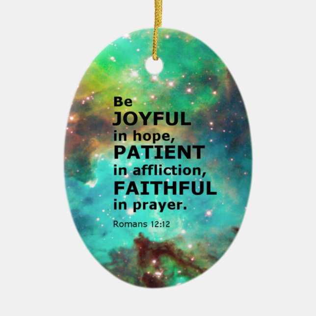 Romans 12:12 ceramic tree decoration (Front)