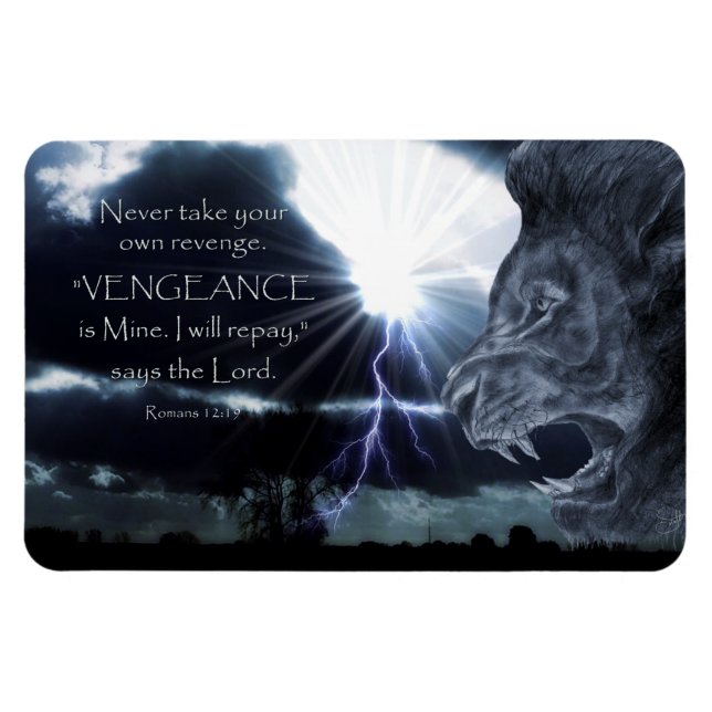 Romans 12:19 VENGEANCE | Lion & Lightning Magnet (Horizontal)