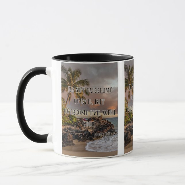 Romans 12:21 KJV Bible Verse Pic Two-Tone Mug (Left)