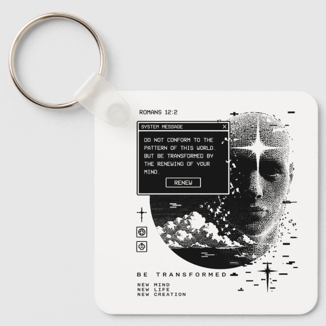 Romans 12:2 Renew Your Mind System Message Alert Key Ring (Front)