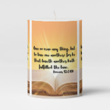 Romans 13:8 KJV Bible Verse Pic Pillar Candle