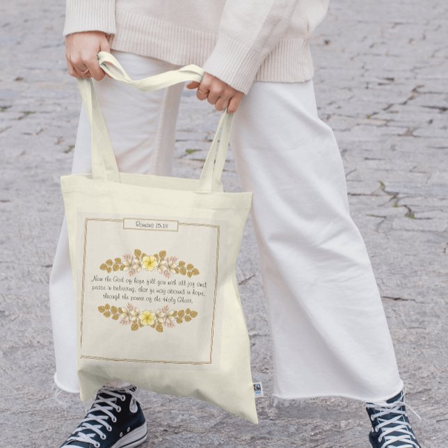 Romans 15:13 Floral Christian Tote Bag (Creator Uploaded)