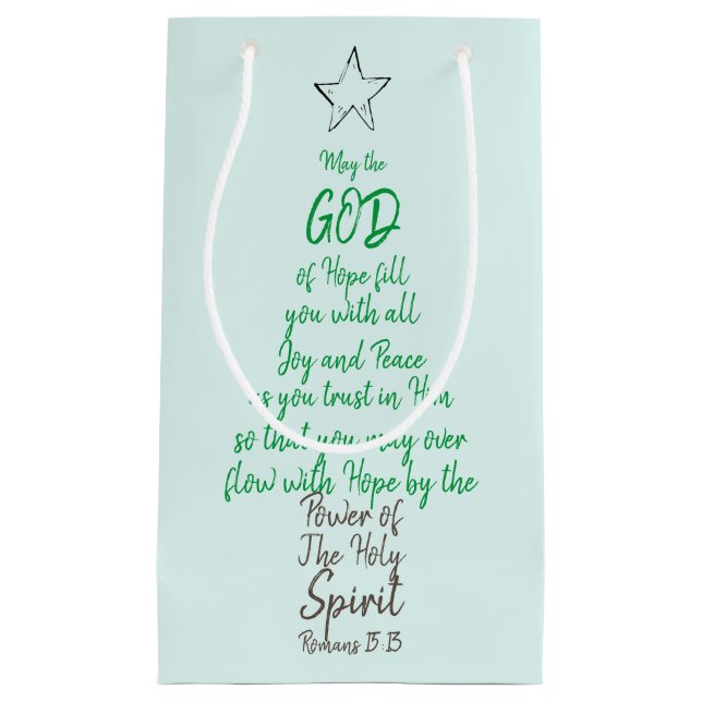 Romans 15:13 God Hope Joy & Peace Christmas Card Small Gift Bag (Front)