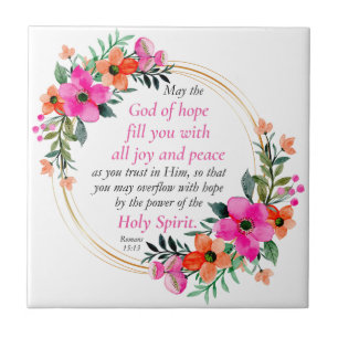 Romans 15:13 - God of Hope Bible Verse Floral Ceramic Tile