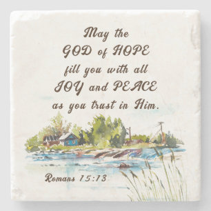 Romans 15:13 God of Hope Christian Bible Verse Stone Coaster