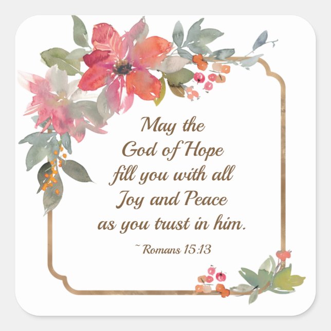 Romans 15:13 God of Hope, Christmas Square Sticker (Front)