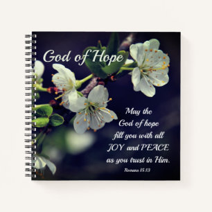 Romans 15:13 God of Hope White Flowers Notebook