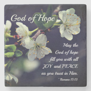 Romans 15:13 God of Hope White Flowers Stone Coaster
