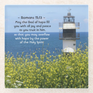 Romans 15:13 May the God of Hope, Lighthouse Glass Coaster
