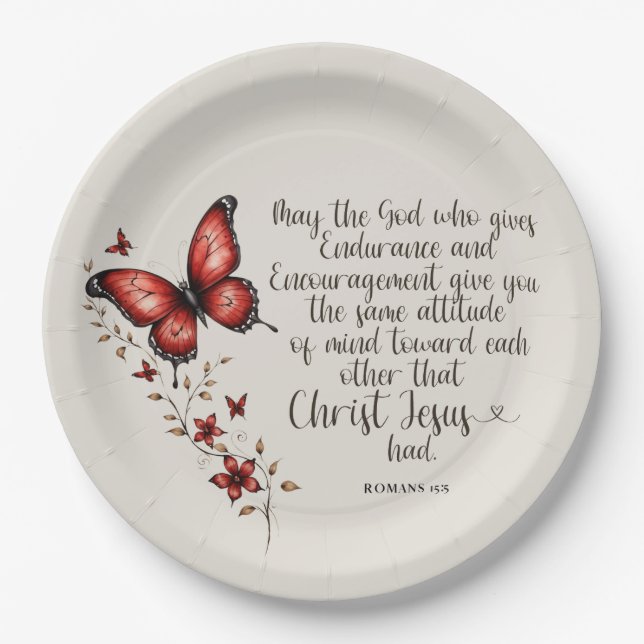 Romans 15:5 Bible Verse Image Paper Plate (Front)