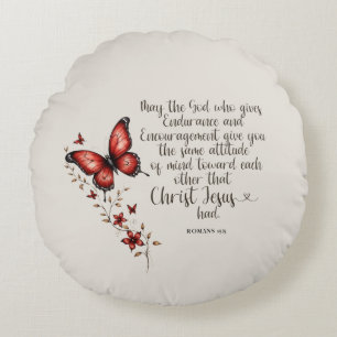 Romans 15:5 Bible Verse Image Round Cushion