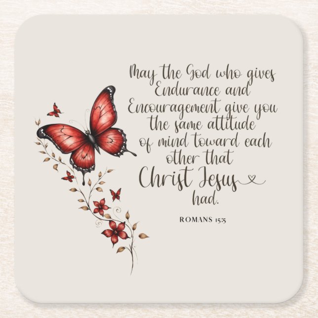 Romans 15:5 Bible Verse Image Square Paper Coaster (Front)