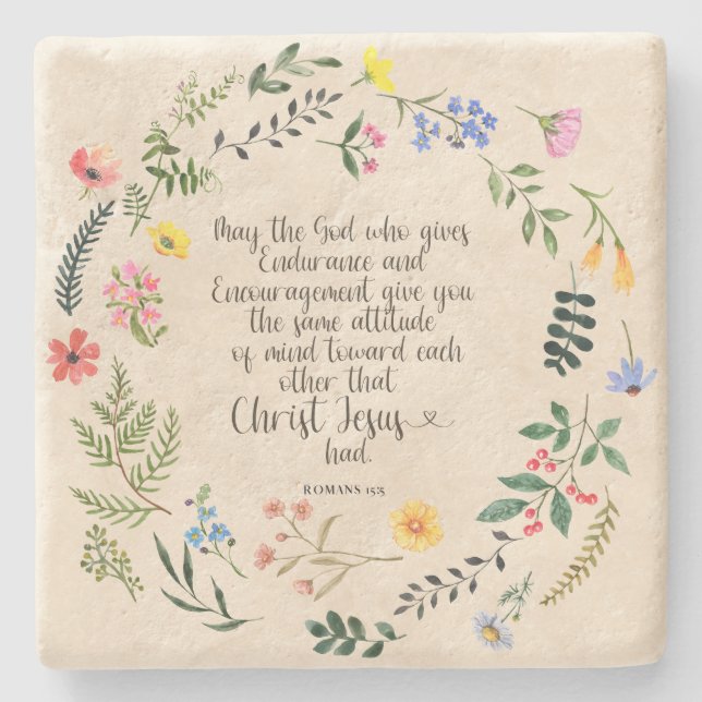 Romans 15:5 Bible Verse Image Stone Coaster (Front)