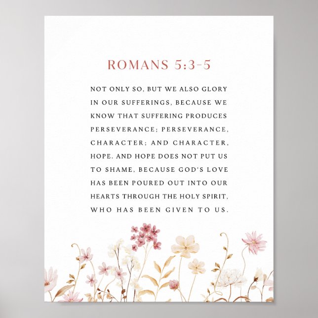 Romans 5:3-5 Floral Bible Verse Poster (Front)