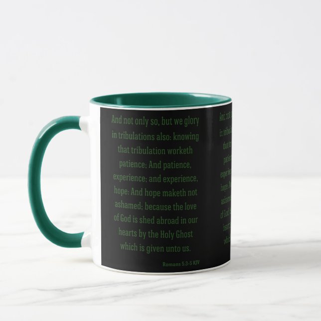 Romans 5:3-5 KJV Bible Verse Two-Tone Mug (Left)