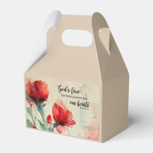 Romans 5:5 God's Love Bible Verse Red Pink Flowers Favour Box