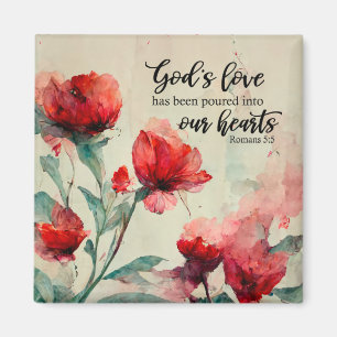 Romans 5:5 God's Love Bible Verse Red Pink Flowers Magnet