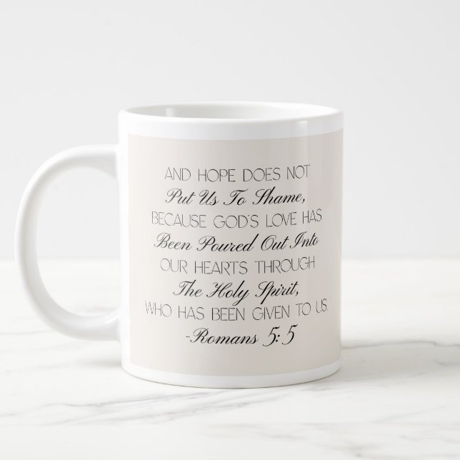 Romans 5:5 Hope Bible Verse Mug  (Left)