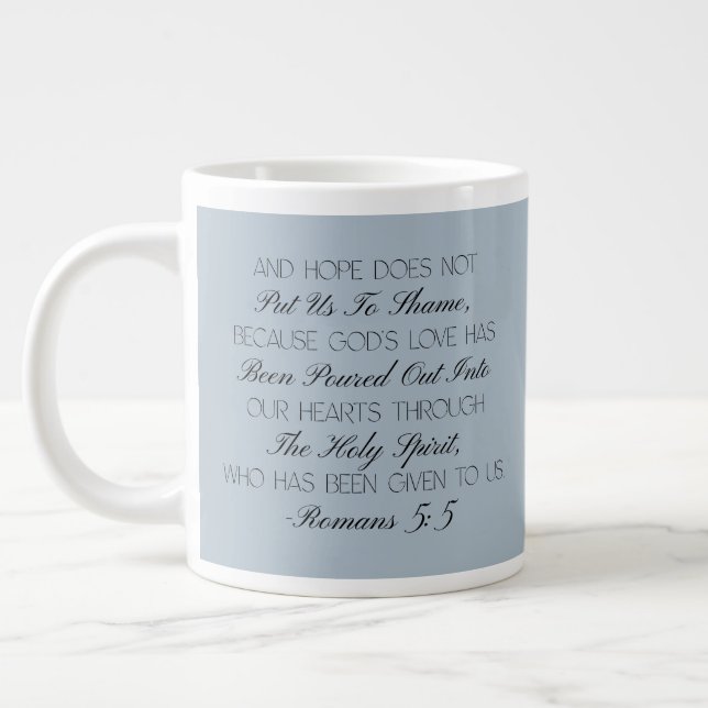 Romans 5:5 Hope Bible Verse Mug  (Left)