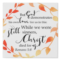 Romans 5:8 Bible Verse Typography Fall Foliage