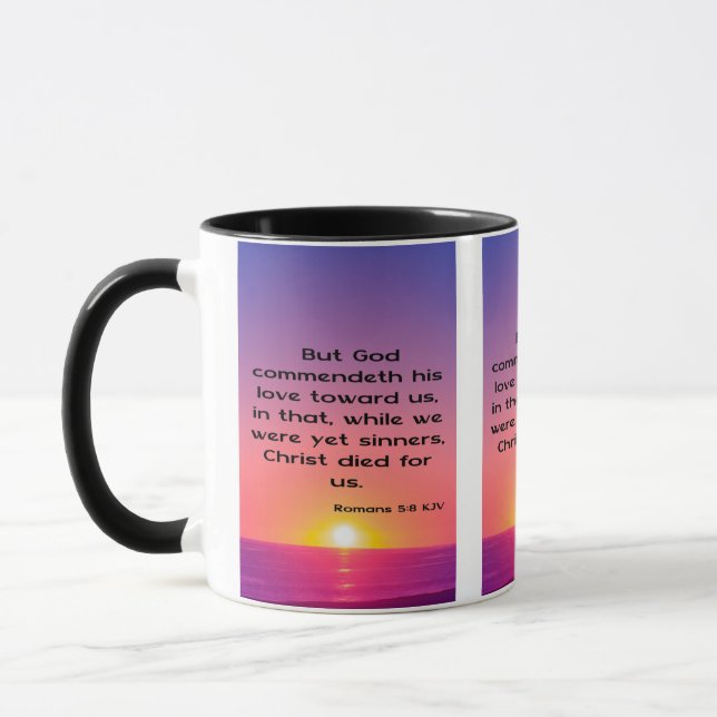 Romans 5:8 KJV Bible Scripture Pic Two-Tone Mug (Left)