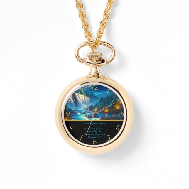  Romans 6:23 Christian Faith a waterfall  gold Watch (Front)