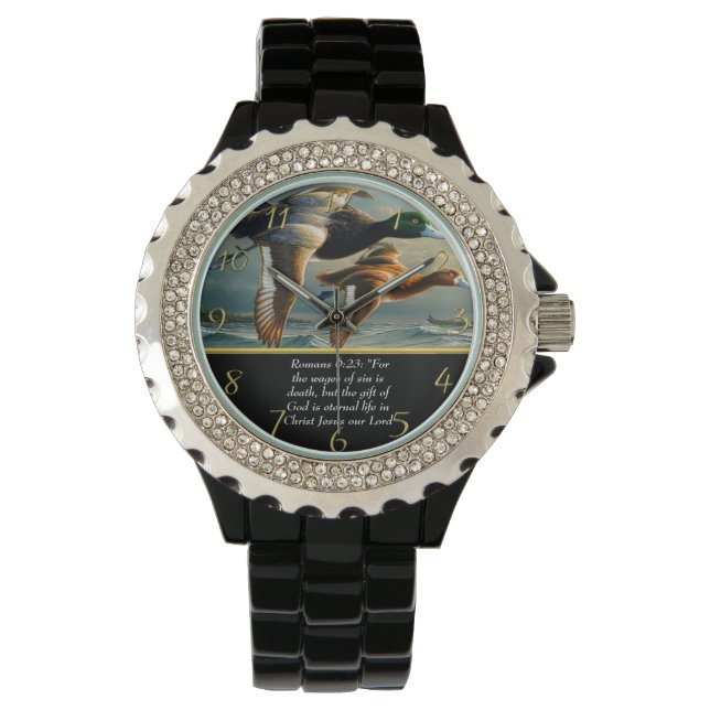   Romans 6:23 Christian Faith cross with ducks   Watch (Front)