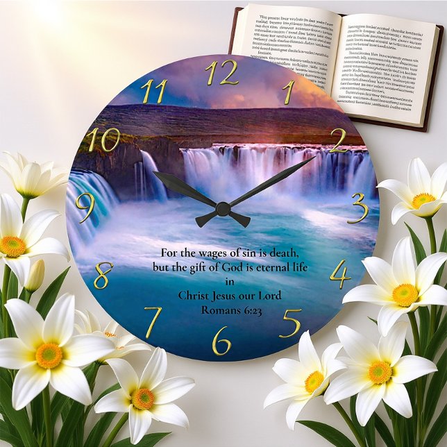  Romans 6:23 Gold Christian Faith Prayer    Large Clock (Creator Uploaded)