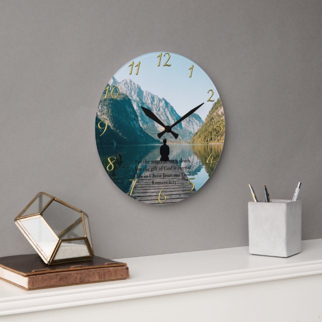 Romans 6:23 sitting on the dock gold large clock (Office)
