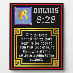 Romans 828 Gold Illuminated Letter KJV Bible Verse Plaque