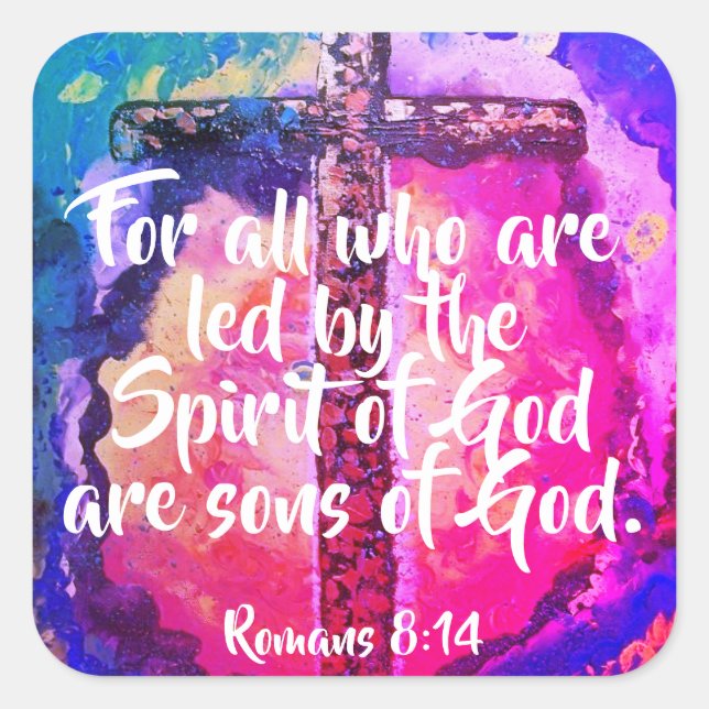 Romans 8:14 Christian Bible Scripture Stickers (Front)