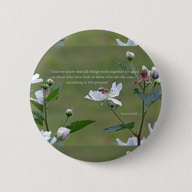 Romans 8:28 6 cm round badge (Front)