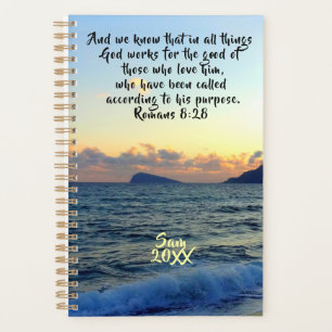 Romans 8:28 Beach Sunset Custom Christian Planner