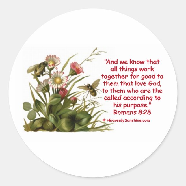Romans 8:28 Bee Motif Classic Round Sticker (Front)