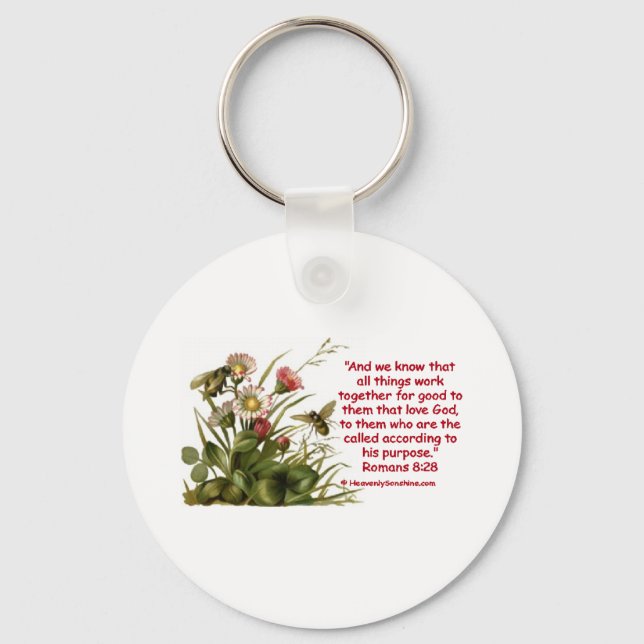 Romans 8:28 Bee Motif Key Ring (Front)